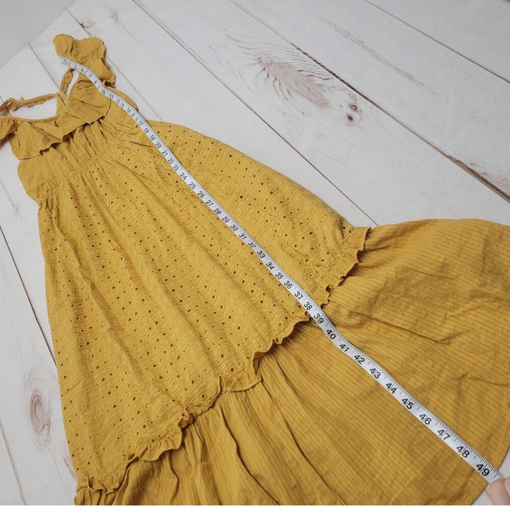 Moon River mustard yellow eyelet ruffle maxi dress tank Anthropologie boho - Picture 3 of 7
